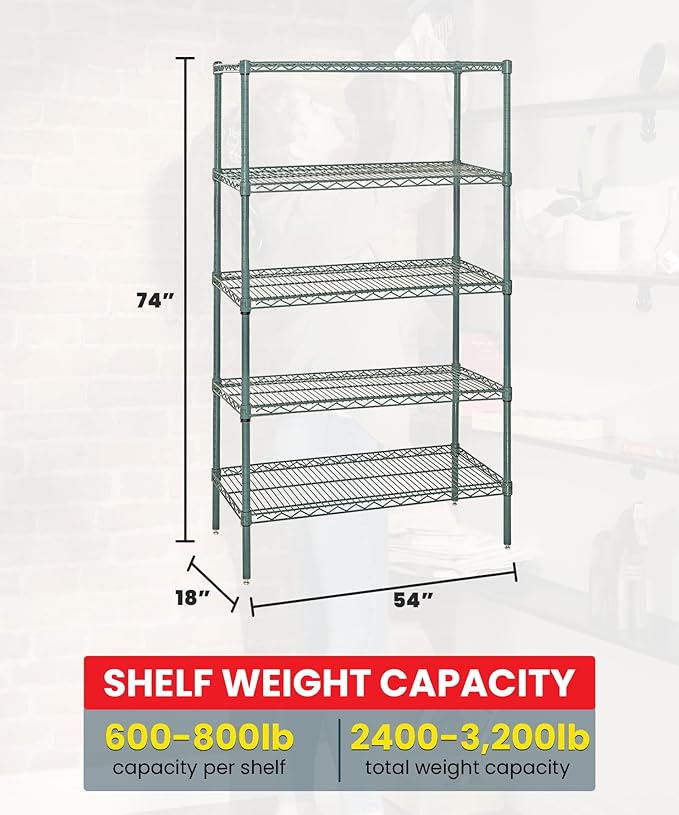 Quantum Storage Systems WR74-1854P-5 Starter Kit Wire Shelves Green Epoxy 5 Shelves 74" H x 54" W x 18" D