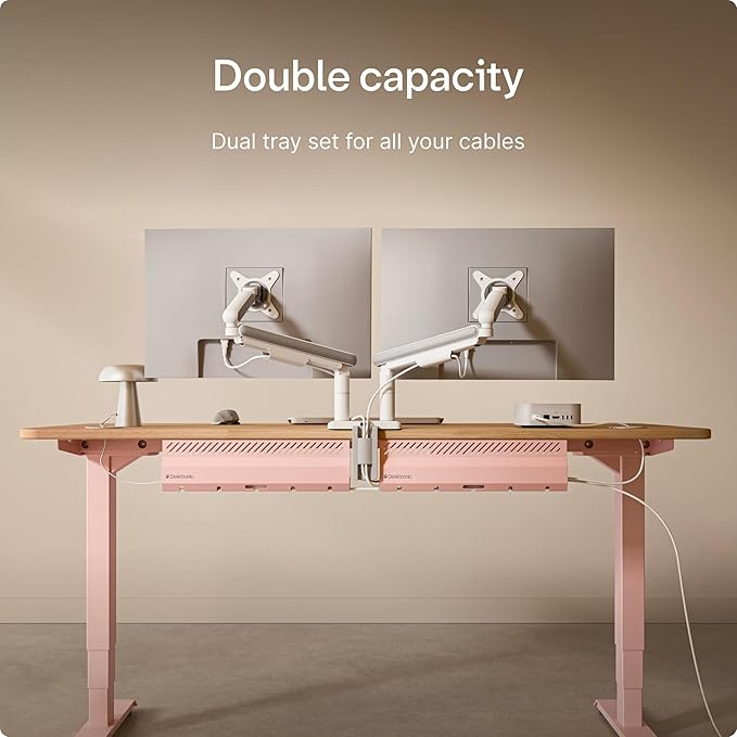 Desktronic Cable Duct Desk Pink Set of 2 - Stainless Steel Cable Management Desk Cable Duct with 5 Cable Cut-Outs - Easy to Install Cable Organiser - Cable Holder