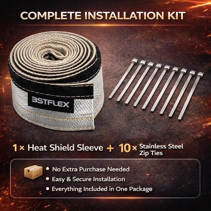 Wire Heat Shield Sleeve Aluminized Heat Shroud Heat Sleeving Fuel Line 2" I.D. X 3Ft with 10 Pcs Stainless Steel Cable Metal Zip Ties