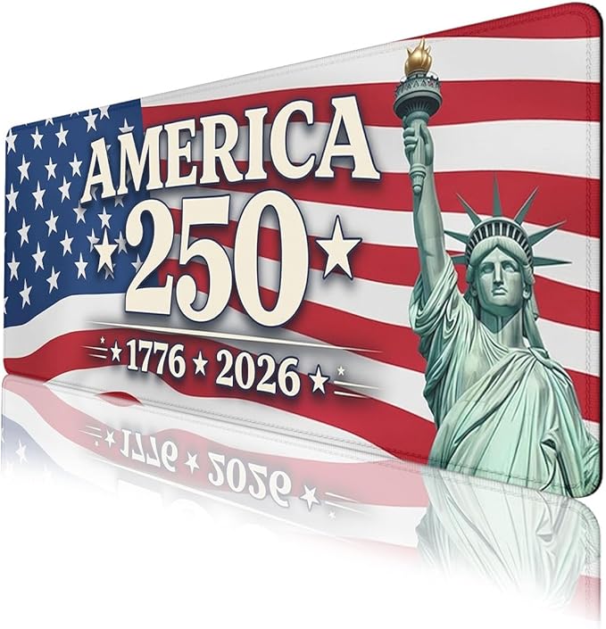 America 250 Mouse Pad Statue of Liberty America Flag Mousepad Extended Large Laptop Keyboard Non-Slip Rubber Base with Stitched Edges for Home Office Computer Keyboard Laptop 31.5x11.8 Inch