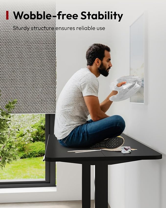 SANODESK Height Adjustable Electric Standing Desk 48x24 Inches, Sit Stand Desk with Splice Board for Home Office, Ergonomic Computer Workstation, Study & Gaming, Black Frame/Black Top