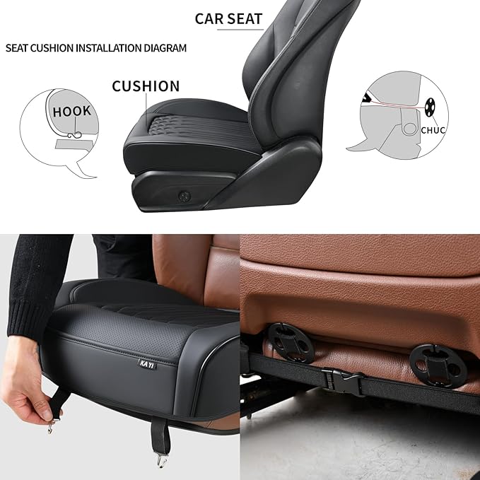 KAYI Car Seat Cover, Memory Foam Car Seat Cushion, Non-Slip Bottom Breathable Car Seat Cover, Relieve Tailbone Pain, Car Seat Protector, Suitable for 95% of Vehicles (Black, 2 Pack)