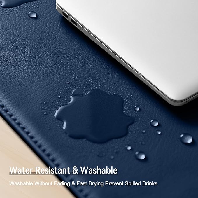 Leather Mouse Pad with Stitched Edge, Waterproof Gaming Mouse Mat for Computers, Laptop, Office & Home (Dark Blue, 33"*13")
