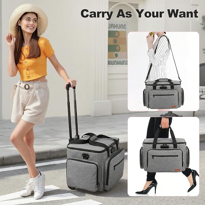 Housolution Rolling Teacher Bag with Wheels, Fits for 17" Laptop, Teacher Tote Bag with Detachable Trolley, Laptop Work Case with Anti Theft Lock, Briefcase Cart with Accordion File Organizer, Gray
