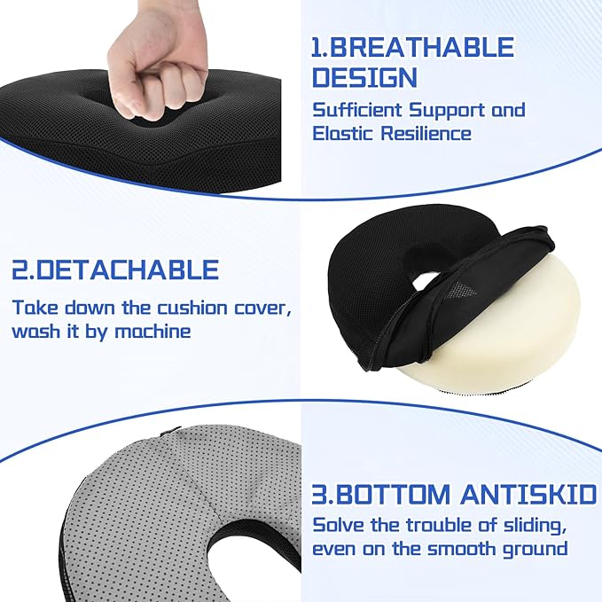 Donut Pillow Butt Seat Cushion with Ergonomic Design,Memory Foam Seat Cushion with Anti Slip Bottom,for Office Chair for Office Worker Car Driver