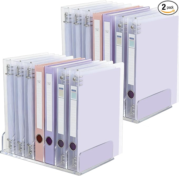 2 Pcs Acrylic Binder Organizer,7 Slots Desktop Binder File Organizer Shelf,Binder Holder for Desk,Workspace Organizers for Office,Home,School