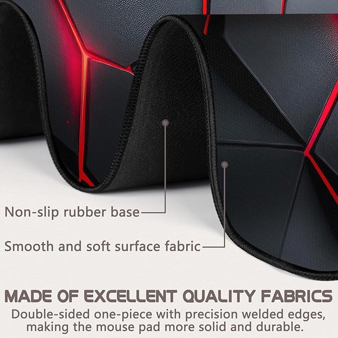 Gaming Mouse Pad - (31.5"×11.8") Honeycomb Large Mouse Pads for Desk - Desk Mat for Keyboard and Mouse with Non-Slip Base, Desks Pad Matfor Game/Office & Home（Black Red）