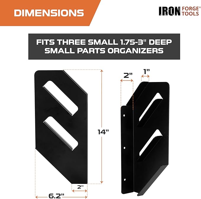 Iron Forge Tools Small Parts Organizer Box Bracket Kit for Work Van Storage - Fits 3 Small 1.75-3 in. depth Tool Box Organizer, Wall Mount Shelving