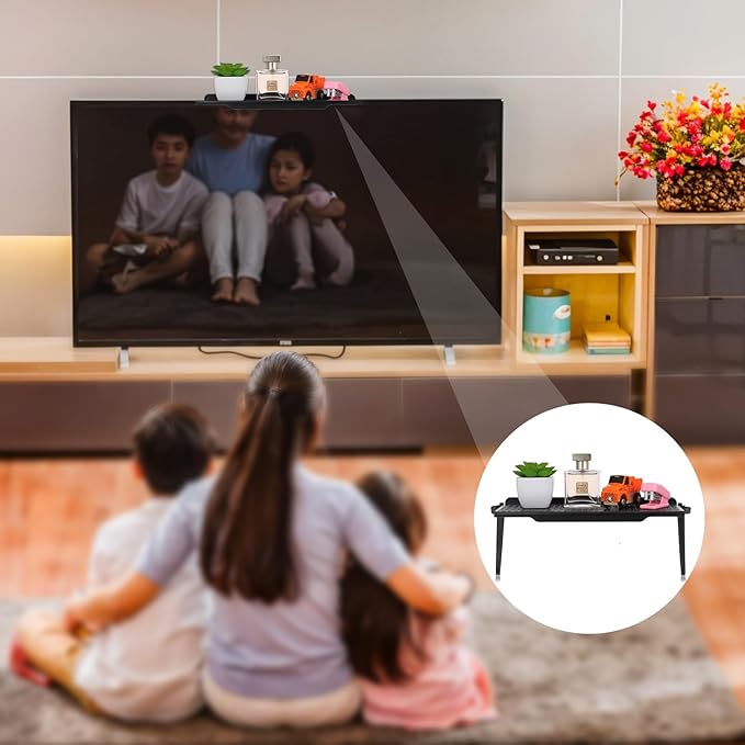 6 Pieces TV Top Screen Shelf Adjustable Monitor Top Shelf Plastic TV Video Game Storage Game Console Black Router Stand Audio Video Shelving for Media Boxes Router(11.8 x 4.5 inch)