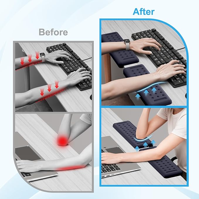 Leolee L-Shaped Desk Elbow Pads for Desk, Deep Blue Memory Foam Arm Rest for Desk with Non-Slip Base, Ergonomic Desk Edge Cushion, Wrist Rest for Computer Keyboard, Typing, Office, Home (2 Piece)