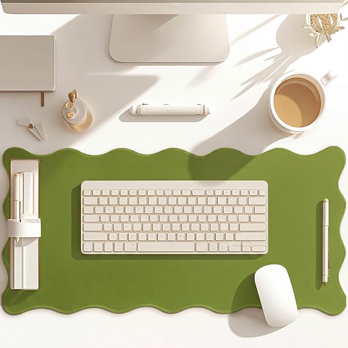 Hahafelt Scalloped Desk Mat Large Desk Pad Cute Coquette Table Mat Aesthetic Preppy Table Make up Pad Nonslip 2026 Graduation Gift with Stitching Waterproof Gaming(Dark Green,31.5 x 15.8 Inches)