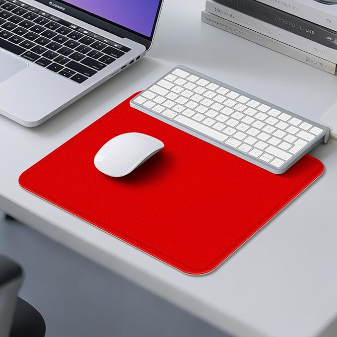 Leather Mouse Pad with Stitched Edge, Waterproof Gaming Mouse Mat for Computers, Laptop, Office & Home (red, 11"*8")