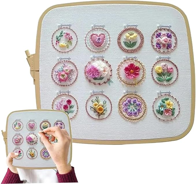 Joygoodta Embroidery Kit Hand Floral Embroidery Starter Kit Kits with 12 Different Small Flower Frame 3D Flower Kits for Adults