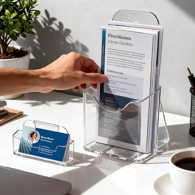 2 Pack 4 inches Brochure Holder Stand, Acrylic Pamphlet Display Stand, Plastic Table Stand Sign Holder with Slant Back Design for office, Store, Booklet, Document, Literature