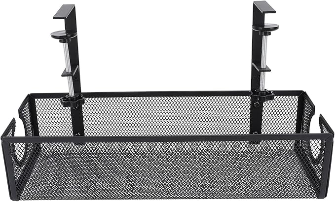 TOPINCN Circular Hole Desk Cable Management Organizer, Trapezoidal Design Cable Management Tray No Drill Steel Clamp Mount Wire Organizer for Home Office Standing Desk (Black)