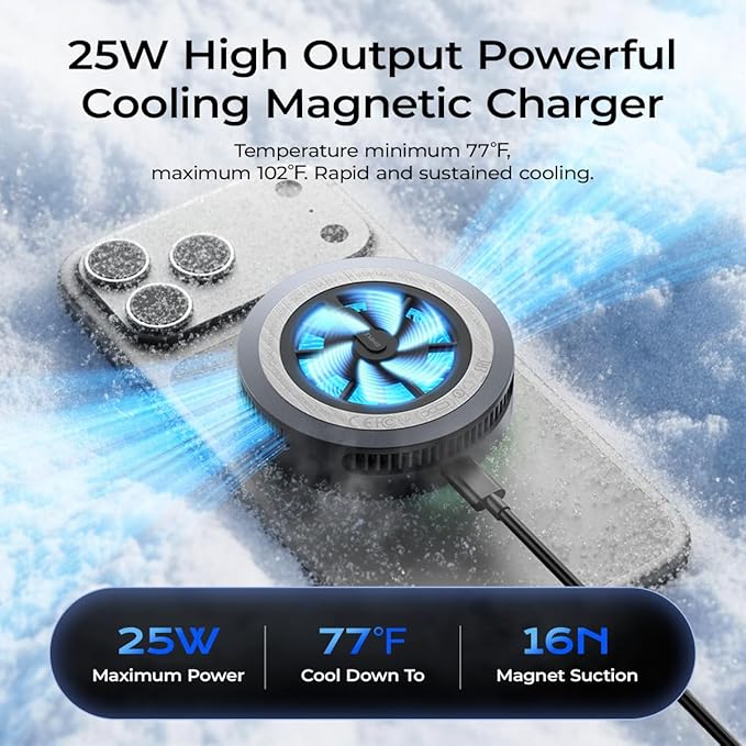 Qi2.2 Wireless Charger【25W Fast Charging+Cooling Fan】 Magnetic Charger Pad with 2 Modes,LED Light Phone Holder Fast Charging Compatible with iphone17/16/15/14/13/12 Series