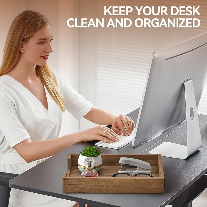 KIRIGEN Wood Letter Tray, Single-Tier Front-Load Desktop Paper Organizer, Brown Wooden Document Tray for Letter and A4 Paper, File Folder, Mail, Home Office Desk, 13.77 x 10.62 x 2.16 Inch, TP-DBR