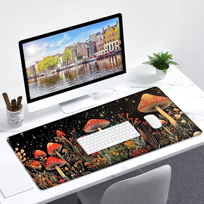 Gaming Mouse Pad Large Desk Mat Extended Keyboard Mouse Pad Mousepad with Non-Slip Base and Stitched Edge Mouse Mat Desk Pad Mouse Pads for Desk Home Office Gaming Mushroom