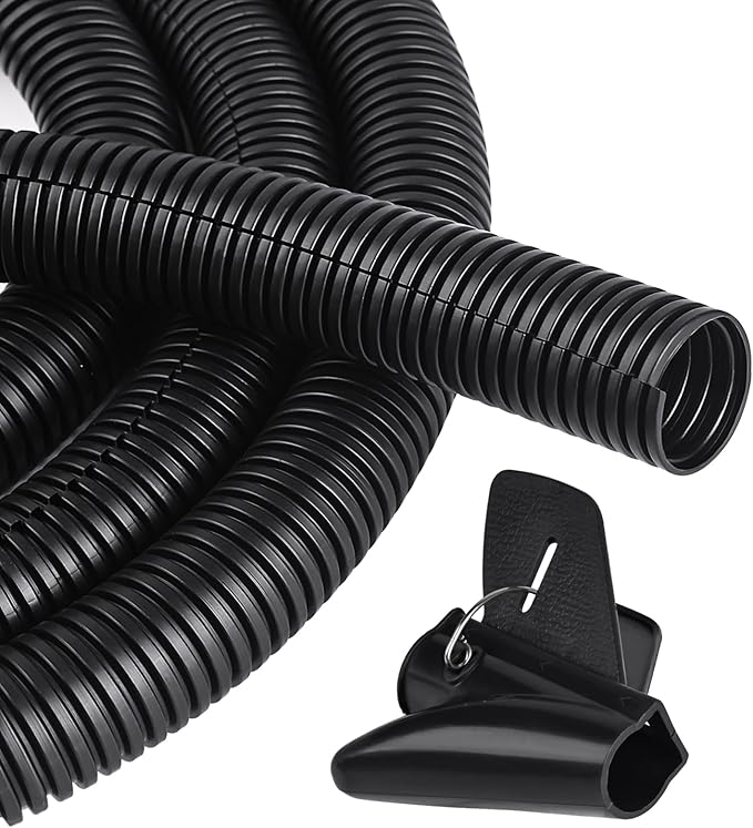 10ft - 1 inch Flame Retardant Split Wire Loom Tubing with Installation Tool - Flexible Wire Covers Cord Protectors - Black