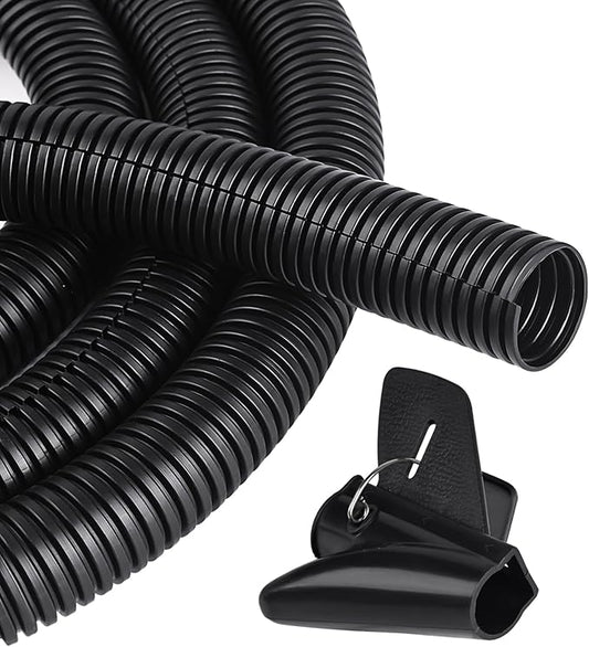 10ft - 1 inch Flame Retardant Split Wire Loom Tubing with Installation Tool - Flexible Wire Covers Cord Protectors - Black