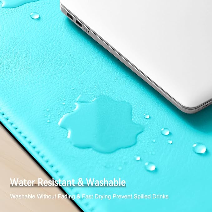 Leather Mouse Pad with Stitched Edge, Waterproof Gaming Mouse Mat for Computers, Laptop, Office & Home (Light Blue, 11"*8")