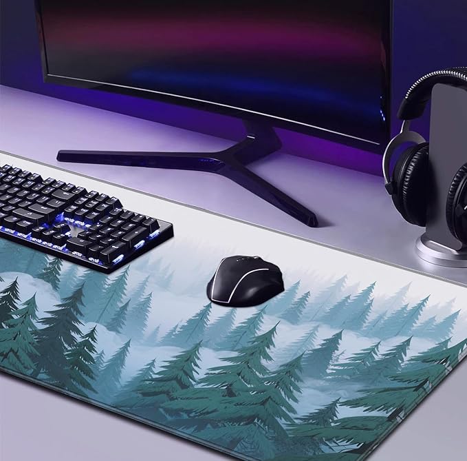 Green Forest Mouse Pad, Large Gaming Mouse Pad, Mountain Landscape Keyboard Pad, Computer Desk Pad 35.4X15.7 Inches