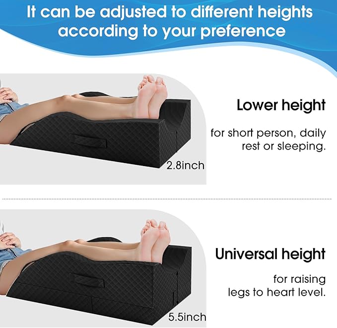 TranquilRelax Elevation Pillows for Leg After Surgery, Memory Foam Adjustable Wedge Pillow for Injury or Rest, Ankle Pillow for Sleeping Blood Circulation, Full Black/Double Leg
