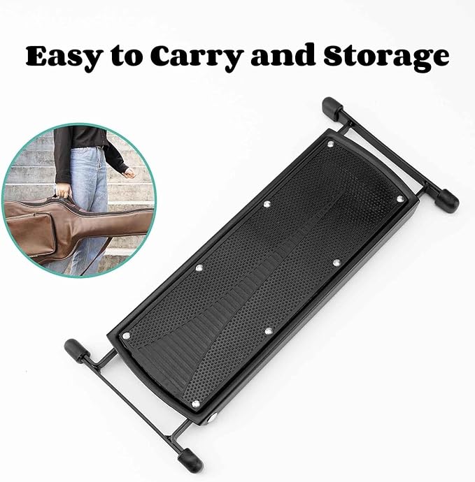 Guitar Foot Stool, 6-Position Height Adjustable Guitar Foot Rest Stand with Rubber End Caps and Non-Slip Rubber Pad for Classical, Acoustic, Electric Guitar - Black