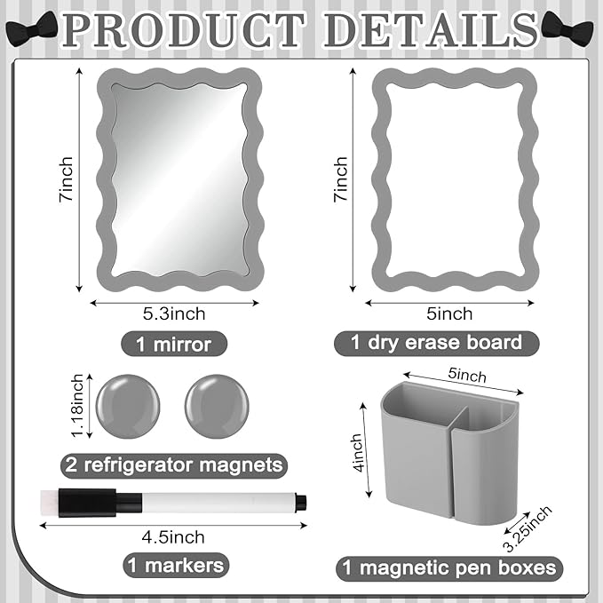 Jingmore Scalloped Magnetic Locker Accessories Kit Gray Back to School Essentials 6 Pieces Includes Whiteboard Mirror and Organizing Supplies Cute Locker Organizer Decoration for School