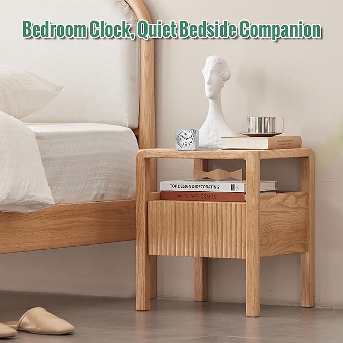 Lamisola Minimalist Battery Analog Travel Alarm Clock, Silver Table Desk Shelf Clocks for Bedrooms, Small Beside Clock, Ascending Alarm, Maximalist Decor, Silver