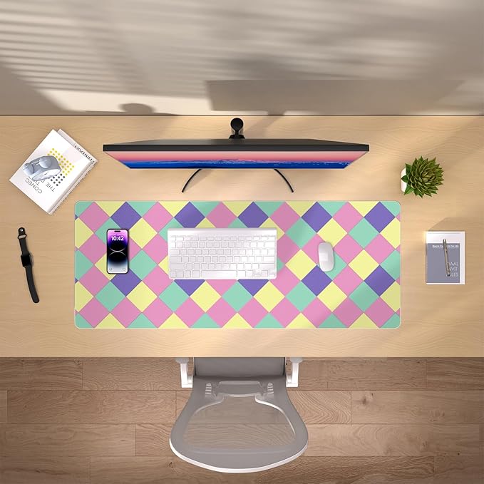 Checkered Desk Pad Protector, Non-Slip PU Leather Desk Mat, Waterproof Laptop Computer Desk Keyboard Mat, Easy Clean Office Laptop Desk Pad, Desktop Mat for Work Home, 35.4" x 15.7"