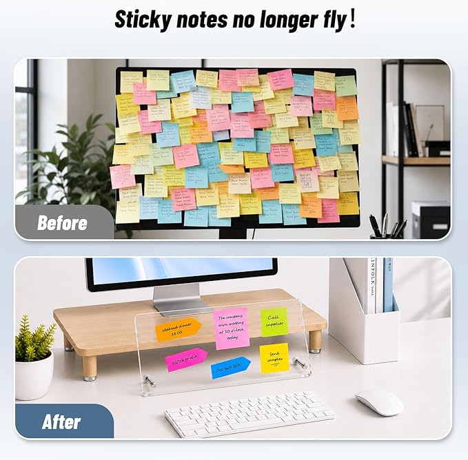 Monitor Sticky Note Holder,Acrylic Portable Monitor Memo Board with Glue-Free Design for Office Computer Desk Accessories Decor Workspace Organizers,Space-Saving Under Laptop