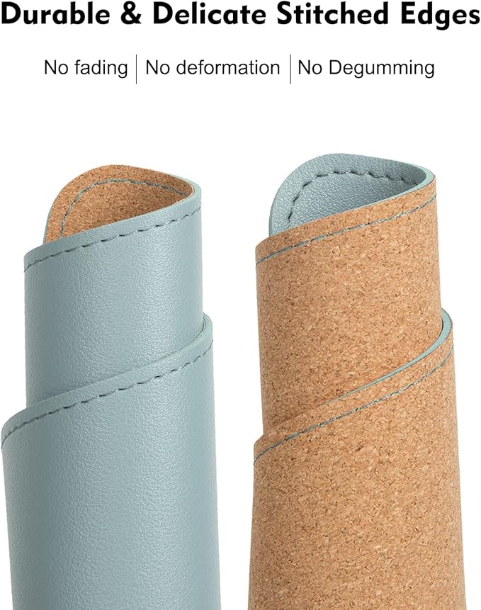 Double-Sided PU Leather & Cork Mouse Pad with Coaster – Reversible, Non-Slip, Stitched Edges for Office & Home, 8x11 Inches, (Sierra Blue)