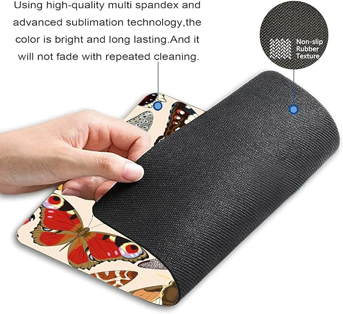 Rectangle Pink Vintage Insects Mouse pad, Bugs Pattern Mousepad, Butterflies Dragonflies Ladybugs Bees Non-Slip Rubber Base Mousepads, Computer Mouse Pads for Wireless Mouse 9.5×7.9×0.12 inches