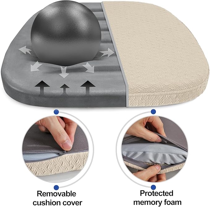 BUYUE Luxury 100% Pure Memory Foam Chair Cushion 1 Pack, Jacquard 16" U-Shape Comfortable Dining Chair Pad, Removable Slip Resistant Kitchen Chair Seat Cushion, (1 Piece, Beige)