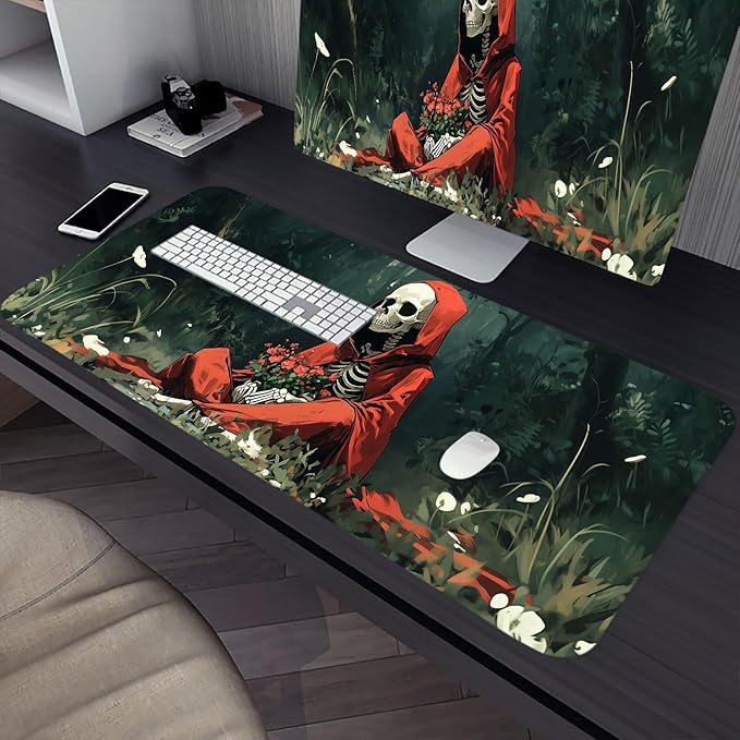 Skull Desk Mat Dark Lonely Game Anime Flowers XL Mouse Pad Large Mousepad Extended Laptop Keyboard Mat Gaming Desk Pad Mouse Mat 31.5"x11.8" Office Computer Keyboard Laptop Home