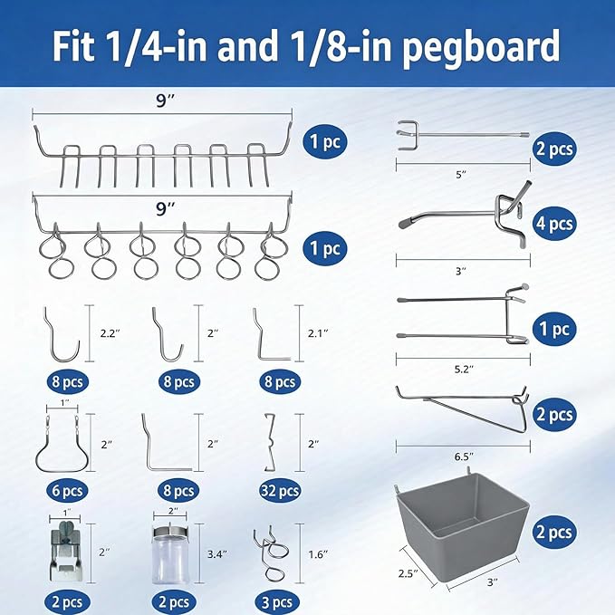 Pegboard Accessories Organizer Kit, 90PCS Hooks Assortment with Bins and Jars, Heavy Duty Tool Hangers for Garage Storage, Workshop Wall Organization