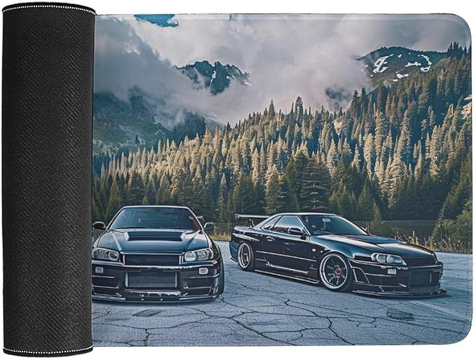 Car Gaming Mouse Pad Large Mousepad R34 Sport Car Stance Mountain Landscape Desk Mat for Keyboard and Mouse Mat Non-Slip Rubber Desk Pad 40X75cm, Style