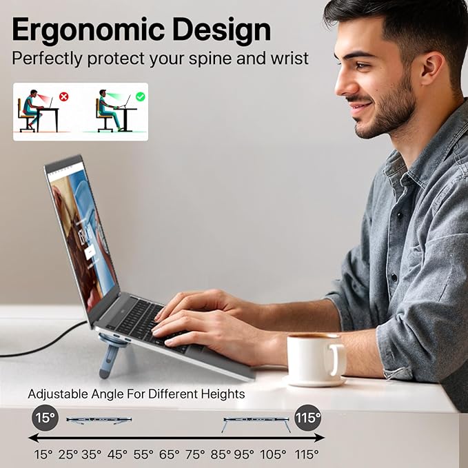 USB C Laptop Docking Station Stand, USB C Hub 7 in 1 Multiport Adapter with 4K HDMI, Gigabit Ethernet, USB A 3.0, PD 100W Charge, Universal Docking Stations for MacBook Pro/Air/Dell/HP/Surface/Lenovo