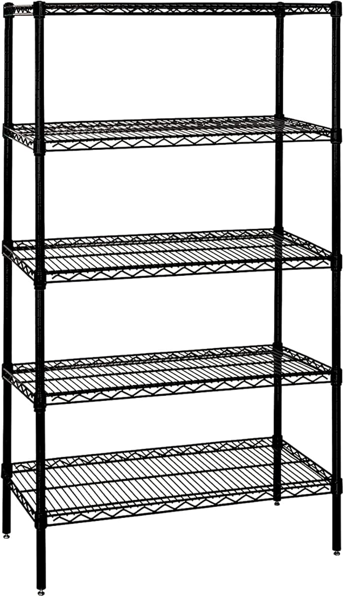 Quantum Storage Systems WR86-2172BK-5 Wire Shelving Starter Kit, 72" W x 21" D x 86" H, 600 lbs Capacity, Carbon Steel, Epoxy Coated, Black, NSF