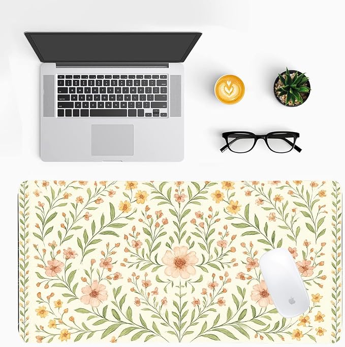 Romantic Floral Bouquet Desk Mat, Elegant PU Leather Desk Pad for Women - Large Non-Slip Office Mat to Elevate Your Gaming & Home Workspace（27.56 * 13.78in）