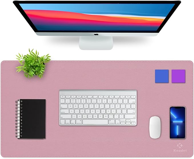 K KNODEL Desk Mat, Blotter, Dual-Sided Office Desk Pad, Waterproof Desk Mat for Desktop, Desk Blotters, PVC Leather Pad Protector (Purple, 31.5" x 15.7")