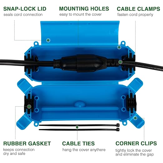 Flemoon [3 Pack] Outdoor Extension Cord Cover, IPX4 Waterproof Box and Safety Housing Case, Ideal to Protect Outdoor Plugs, Electrical Connections, Holiday Decoration Lights, Size Small, Blue