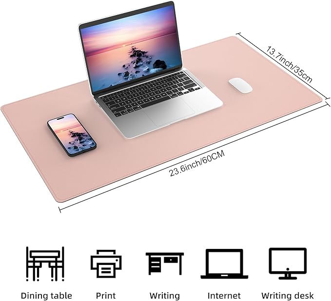 AFIING Cork Desk Mat 23.6 x 13.7, Dual-Sided Cork & PU Leather Desk Pad, Waterproof Non-Slip Desk Protector for Home Office, Study Desk & Minimalist Workspace Pink
