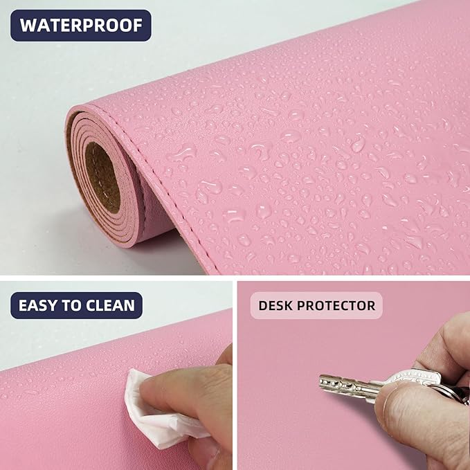 AFIING Cork Desk Mat 47" x 17", Dual-Sided Natural Cork & PU Leather Desk Pad, Non-Slip Waterproof Large Mouse Pad for Office, Home & Gaming (Rose Pink)