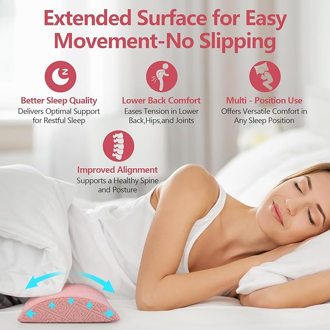 Cozyhealth - 2.95" H*18.7" L - Soft Small Lumbar Pillow for Sleeping, Memory Foam Back Lumbar Support Cushion for Lower Back Pain Relief Bed Waist Sleep Support Pillow for Side, Back (Pink, Small)