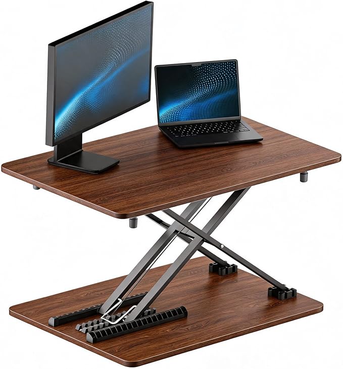 Standing Desk Converter, 25.16" × 15.75" Height Adjustable Laptop Stand for Desk, Sit Stand Monitor Stand, No Assembly Required for Home and Office Use (Natural Wood)