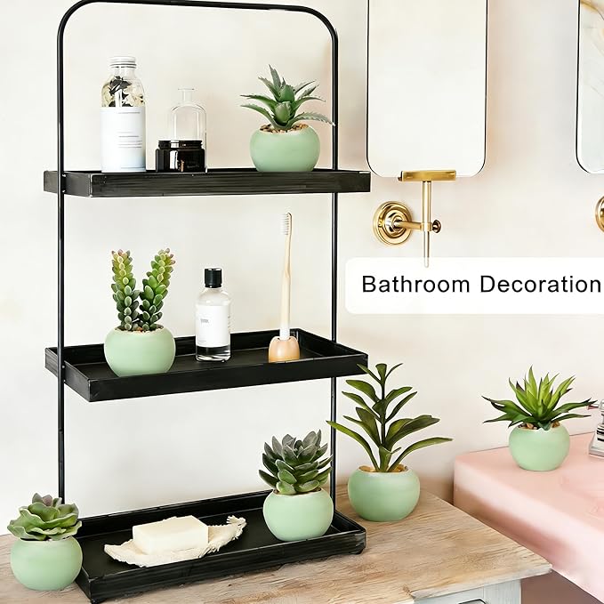 GREENTIME 6 Pcs Small Artificial Succulent Plants Bulk in Ceramic Pots Mini Fake Succulent Plant Faux Indoor Decor Graduation Decorations Bedroom Desk Bathroom Office Living Room Table Shelf