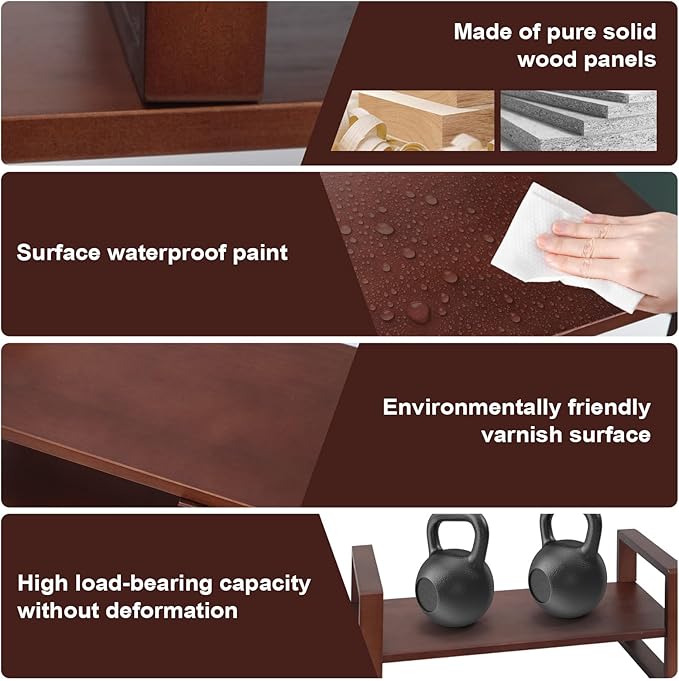 Desk Shelf, 100% Solid Wood Adjustable Desktop Bookshelf, No Tools or Nails Required Retro Tabletop Bookshelf, 130lb Load Capacity for Living Room, Office, for Books, Cookbooks, Walnut Colour