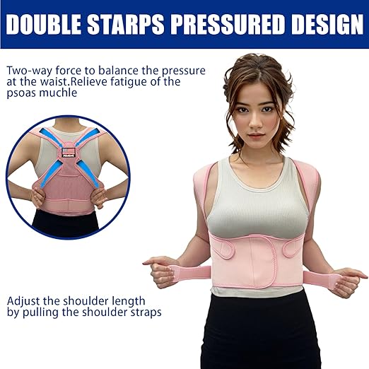 Posture Corrector for Women and Men - Adjustable Back Brace for Pain Relief - Enhances Posture and Provides Lumbar Support - Upper and Lower Back Straightener - Breathable Back Support (Pink, Small)